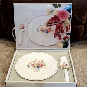 Mikasa Bone China English Bouquet Cake Plate And Server